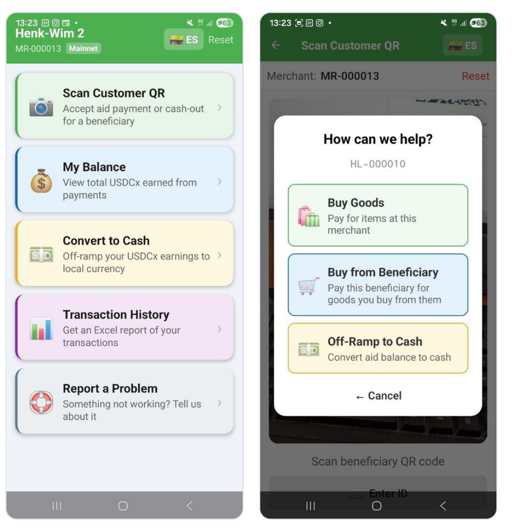 Figure 2: Screenshots Mobile App for Merchants